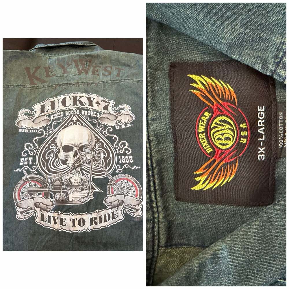 Biker Wear USA Key West Lucky 7 Live To Ride Denim Biker Vest 3XL